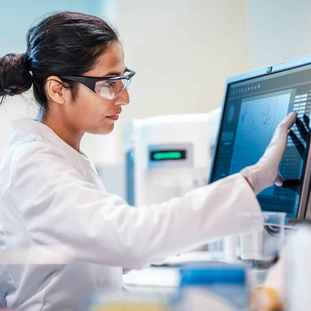 Scientist analyzing lab data