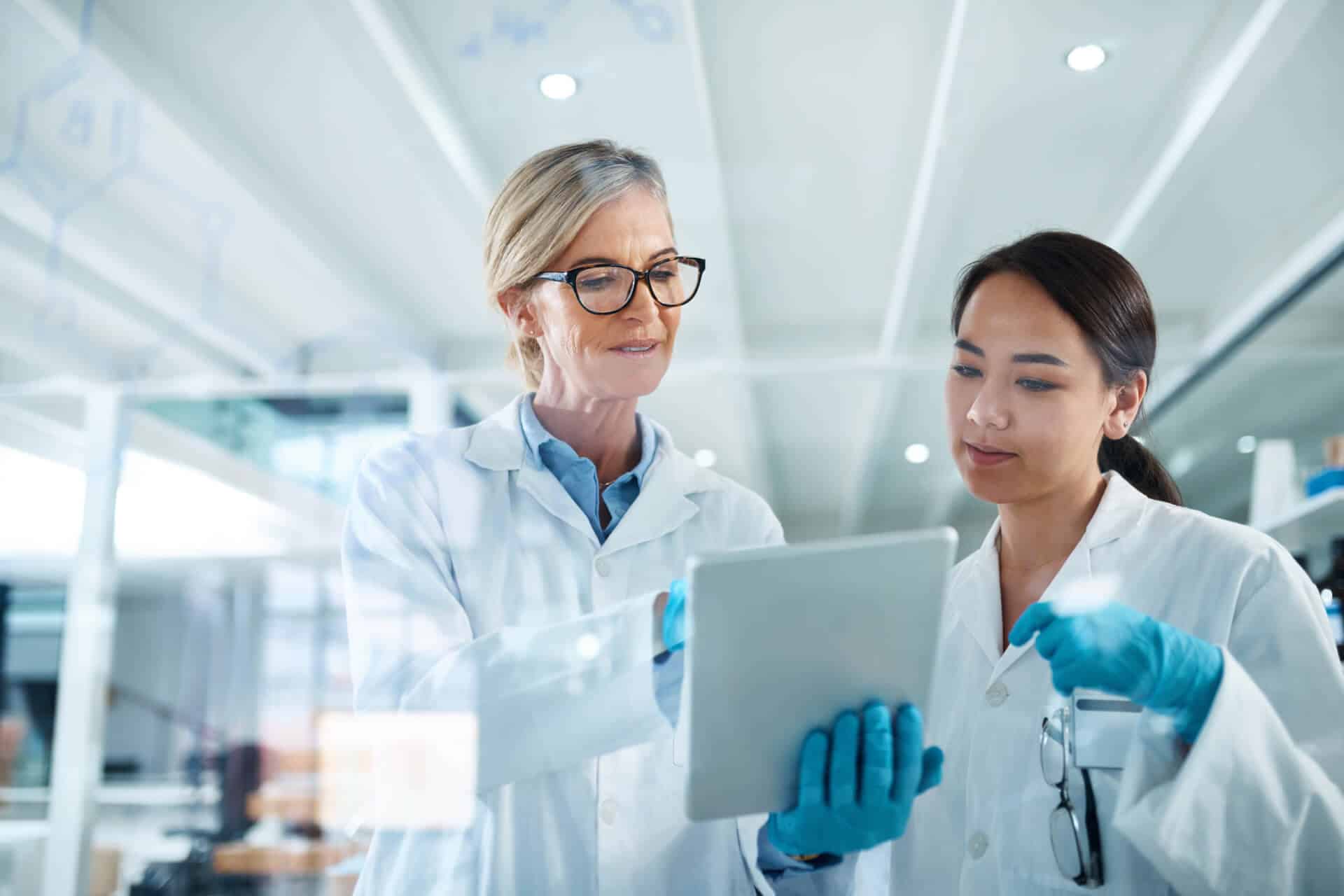 Scientists reviewing data