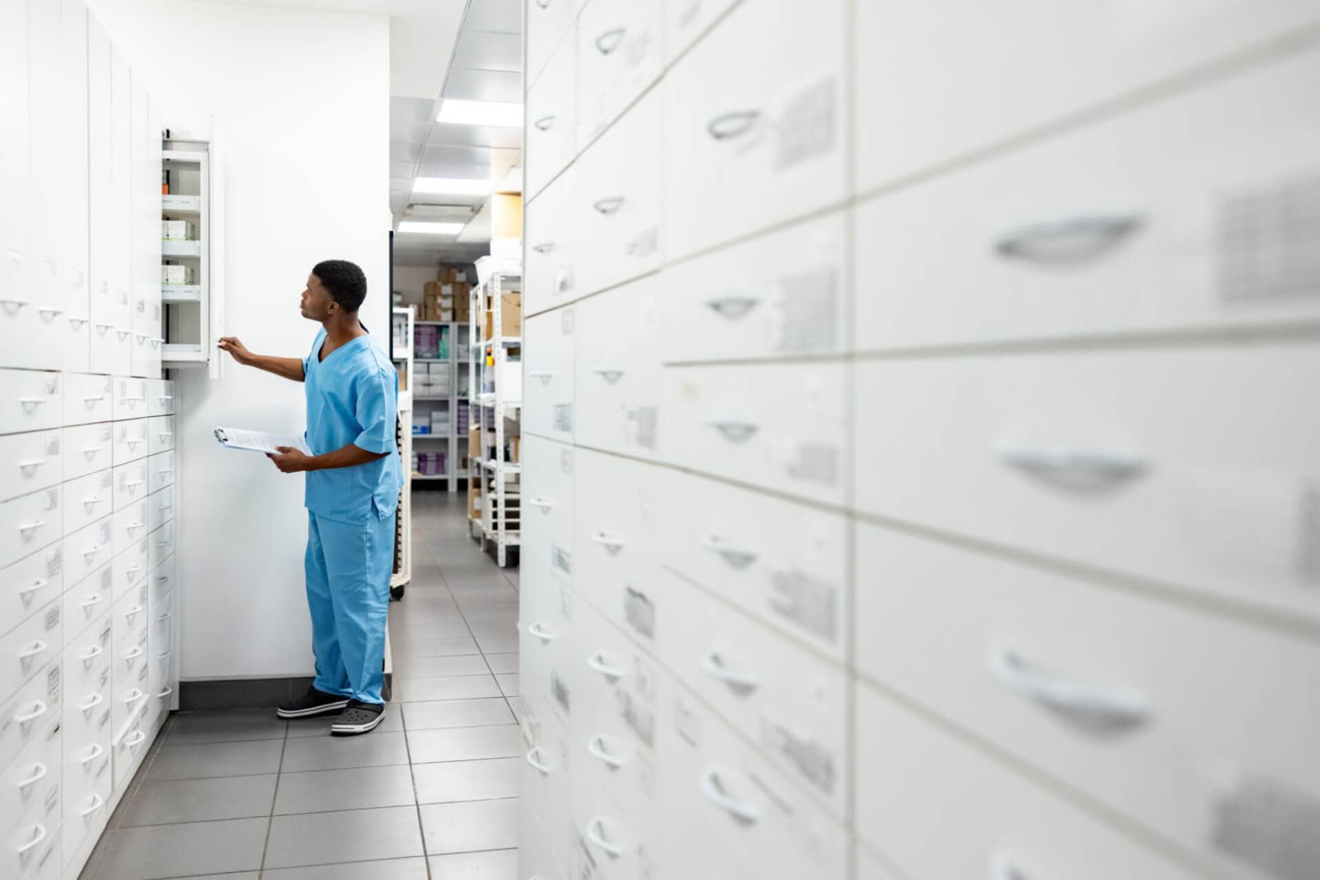 Medical staff organizing supplies