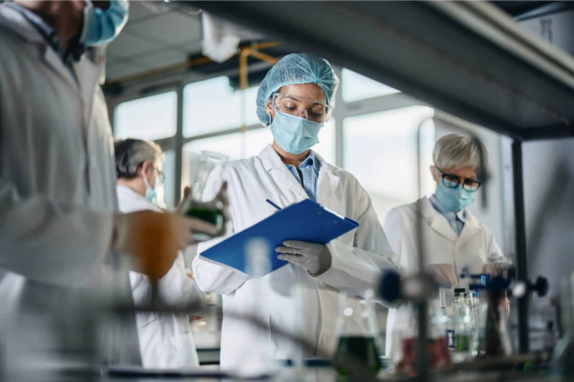 Scientists conducting lab research